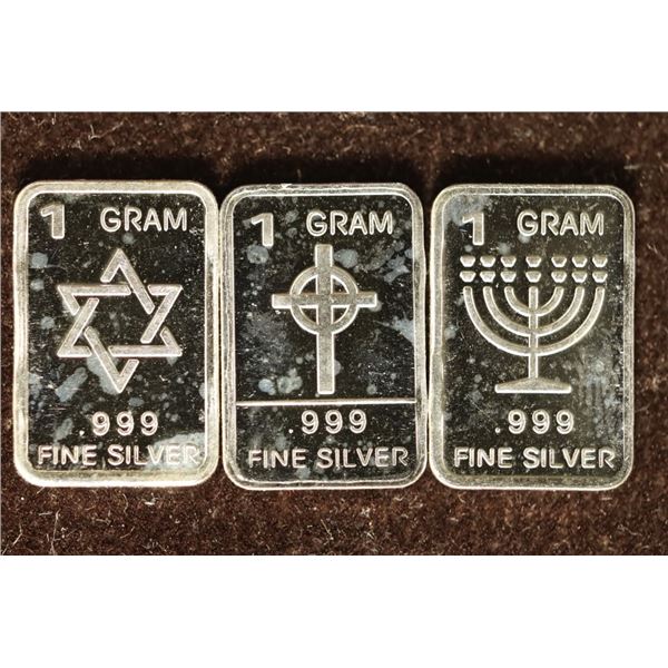 3 RELIGIOUS 1 GRAM .999 SILVER BARS TONING SPOTS