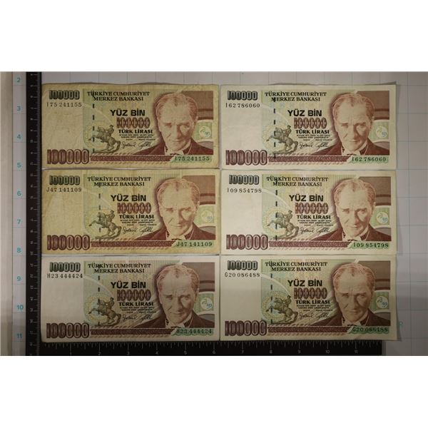 6-1970 TURKEY 100000 LIRASI BILLS