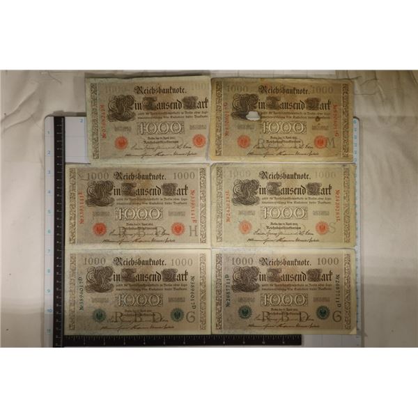 6-1910 GERMAN 1000 MARK BILLS: ONE MISSING AN EDGE