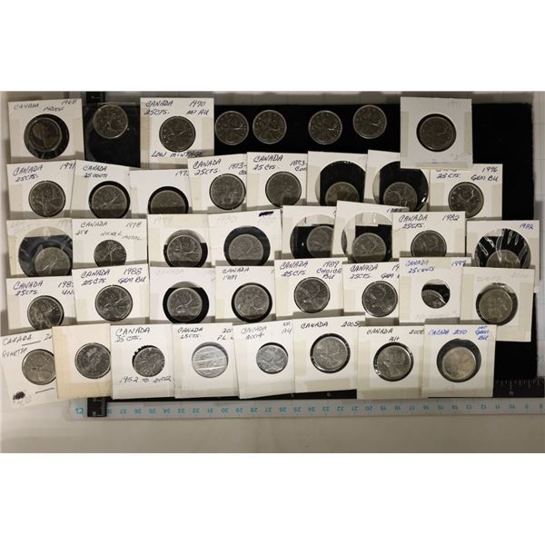 40 ASSORTED CANADA 25 CENT COINS: 1968-2010.
