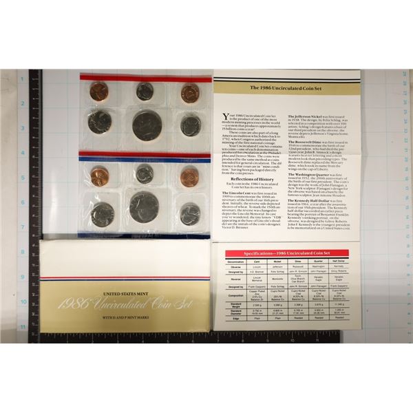 1986 US MINT SET (UNC) P/D (WITH ENVELOPE) AND