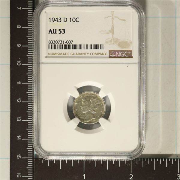 1943-D SILVER MERCURY DIME NGC AU53