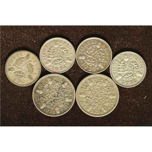 6-SILVER GREAT BRITAIN COINS: 1930, 1934, 1935 &