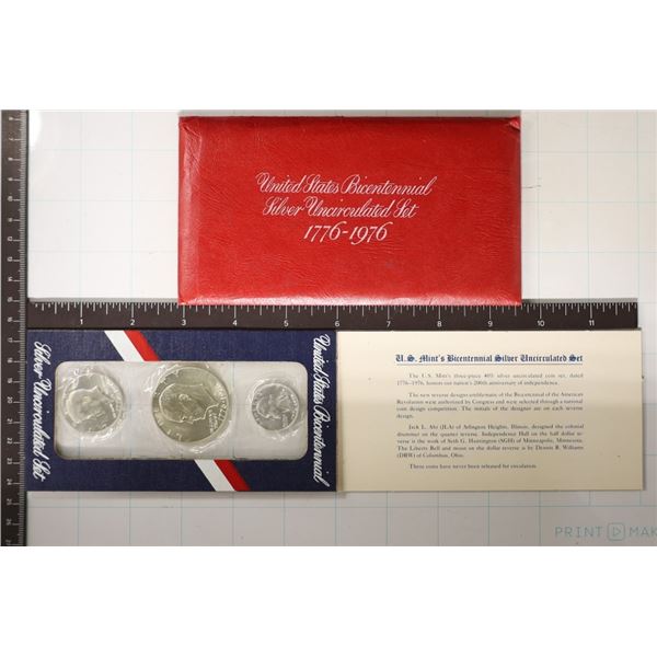 1976 SILVER 3 COIN US BICENTENNIAL UNC SET WITH
