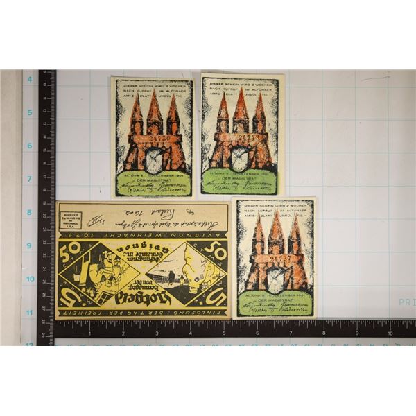 4-CRISP UNC GERMAN NOTGELDS: 3 ARE FROM ALTONA: