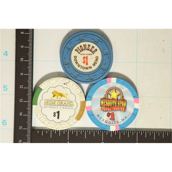 3-$1 CASINO CHIPS: MGM GRAND DETROIT CASINO,