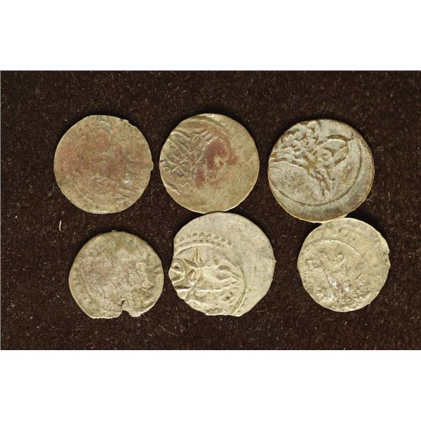 6 SILVER DIME SIZED OTTOMAN EMPIRE PARA COINS: