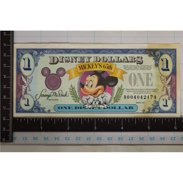 1993 DISNEY ONE DOLLAR STAINED ON THE RIGHT SIDE