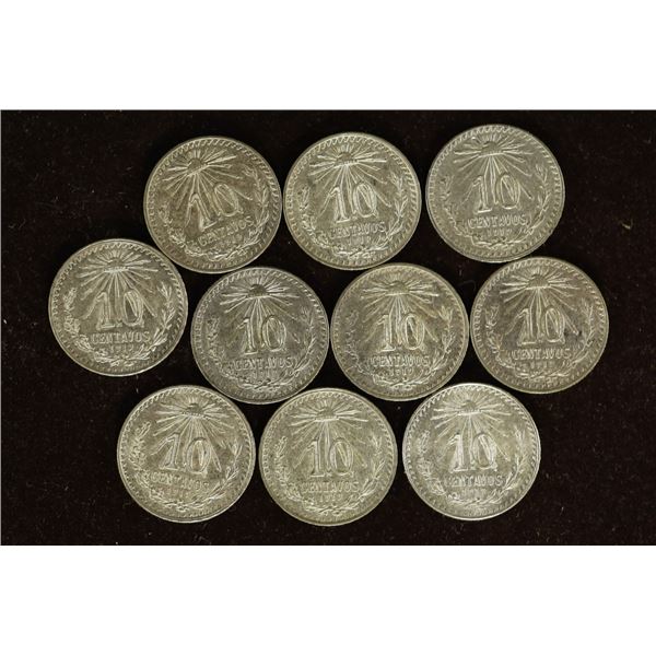 10-1919 MEXICO SILVER 10 CENTAVOS, .446 OZ. ASW