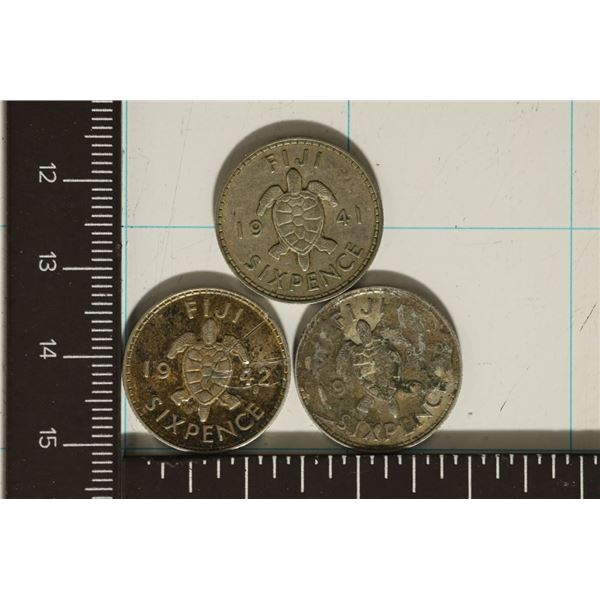 1961 & 2-1962 FIJI SILVER 6 PENCE .2091 OZ. ASW