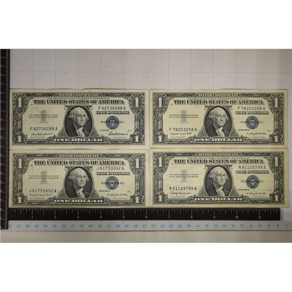 4-US $1 SILVER CERTIFICATES: 1957, 2-57-A & 57-B