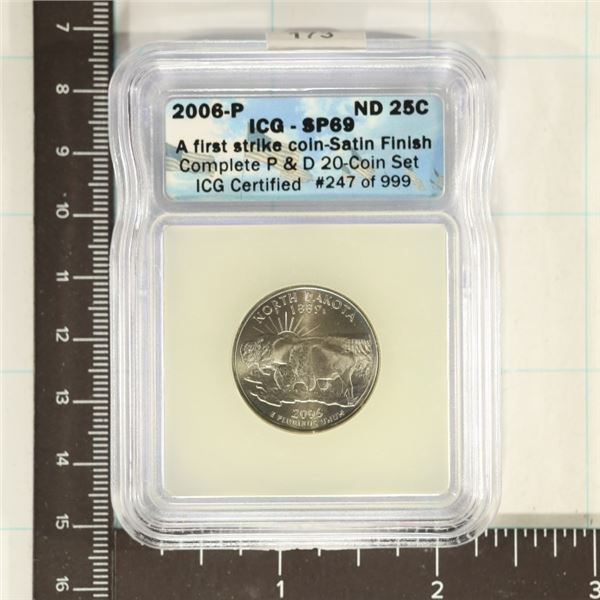 2006-P NORTH DAKOTA QUARTER ICG SP69 1ST STRIKE