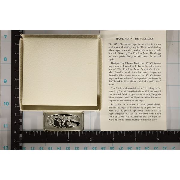 1000 GRAIN SILVER CONTENT FRANKLIN MINT BAR: 1972