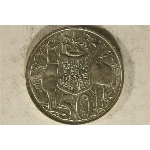 1966 AUSTRALIA UNC SILVER 50 CENTS .3416 OZ. ASW