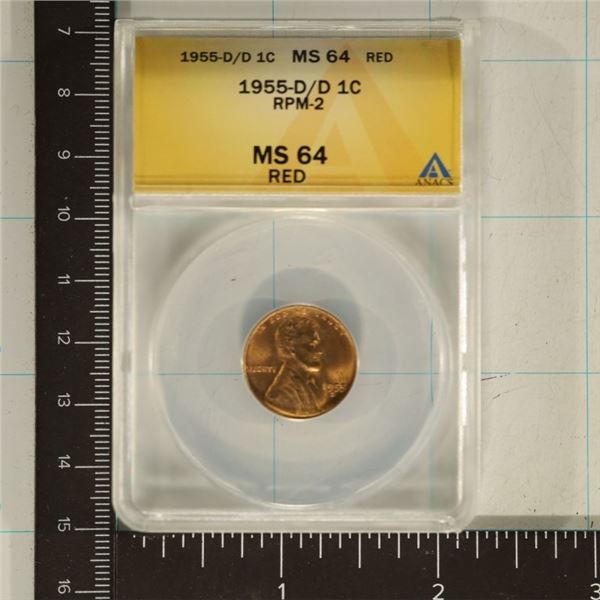 1955-D/D RPM-S LINCOLN WHEAT CENT ANACS MS64 RED