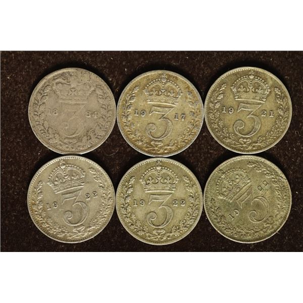 1884, 1917, 1921 & 3-1922 SILVER GREAT BRITAIN 3