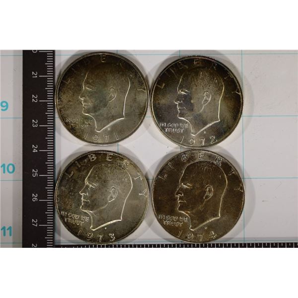 1971-S, 72-S, 73-S & 1974-S IKE SILVER DOLLARS UNC