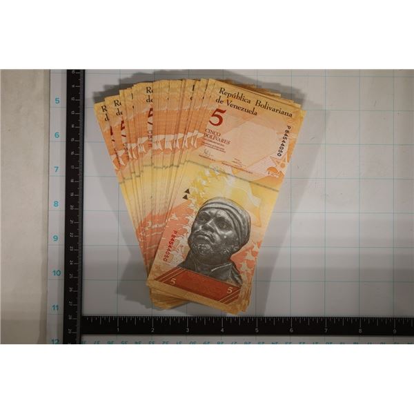 50-CRISP UNC WITH CONSECUTIVE SERIAL BOLIVIAN 5