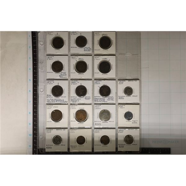 18-CANADA ONE CENT COINS WITH HOLES: 1859-1943