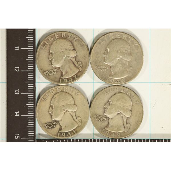 1944-S, 46. 47-D & 1949 WASHINGTON SILVER QUARTERS