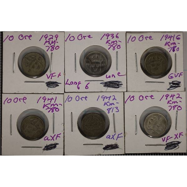 1929, 36, 2-41 & 2-1942 SWEDEN SILVER 10 ORE .1116