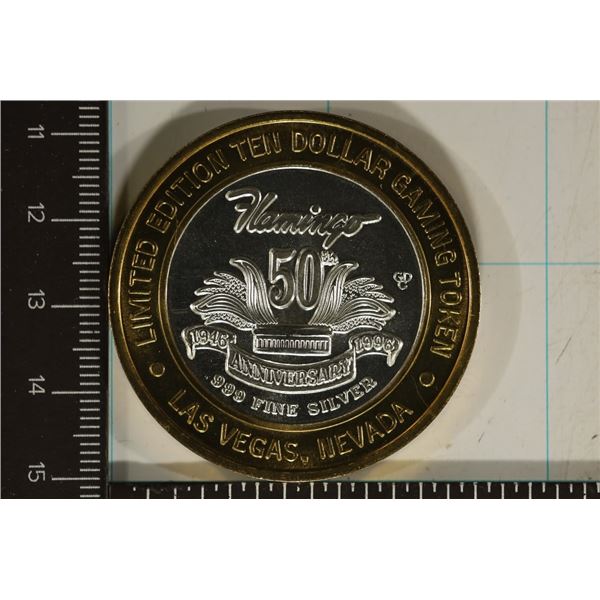 CASINO $10 SILVER TOKEN (UNC) FLAMINGO 50TH