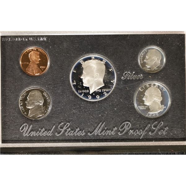 1992 US SILVER PREMIER PROOF SET (WITH BOX) AND