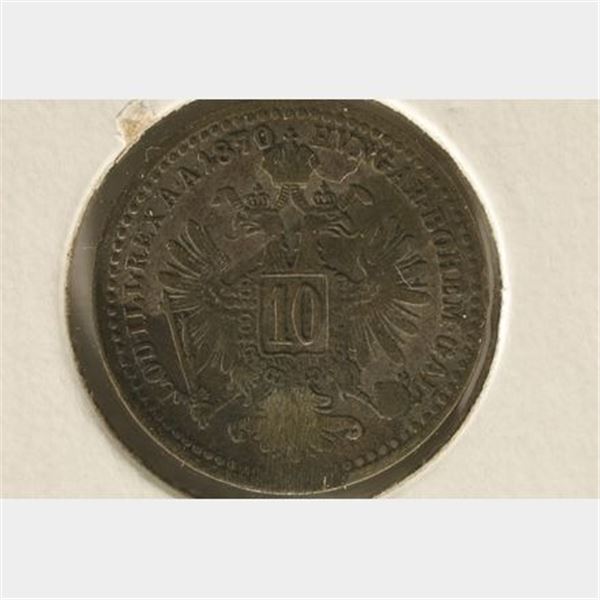 1870 AUSTRIA SILVER 10 KREUZER COIN .0214 OZ. ASW