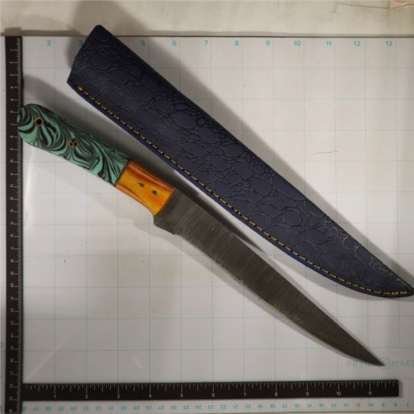 14" DAMASCUS STEEL BLADE HUNTING KNIFE IN BLUE