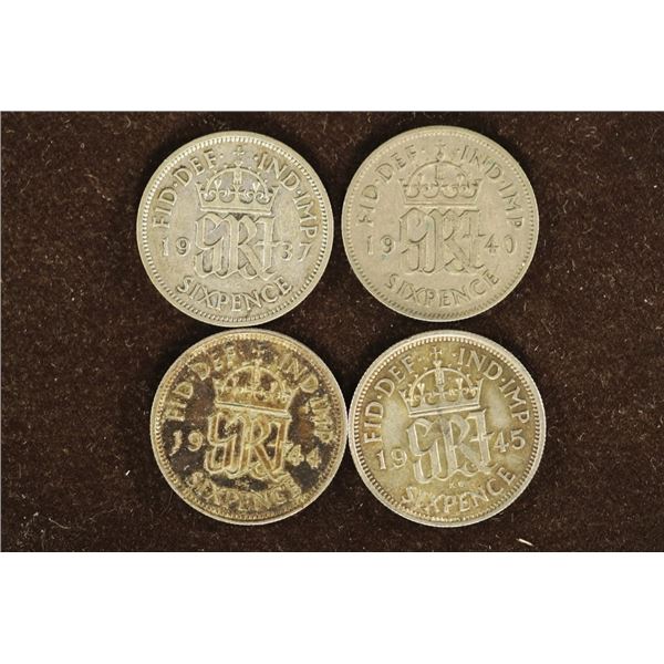 1937, 40, 44 & 1945 SILVER GREAT BRITAIN 6 PENCE