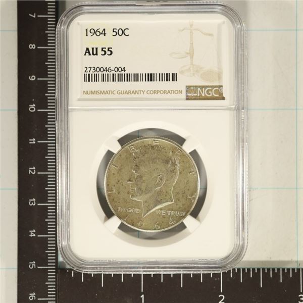 1964 90% SILVER KENNEDY HALF DOLLAR NGC AU55