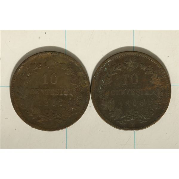 1863 & 1866 FRANCE 10 CENTESIME COINS