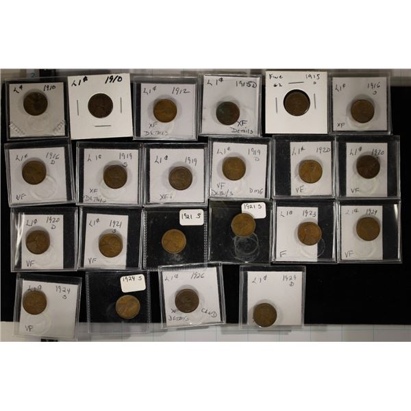 22 LINCOLN WHEAT CENTS: 2-1910, 1912,