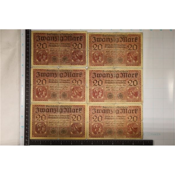 6-1918 GERMAN 20 MARK BILLS
