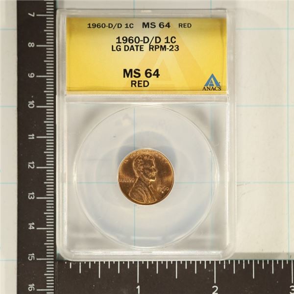 1960-D/D LG DATE RPM-23 LINCOLN CENT ANACS MS64 RD