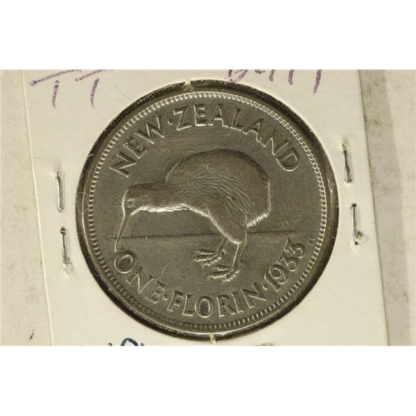 1933 NEW ZEALAND SILVER FLORIN .1818 OZ. ASW