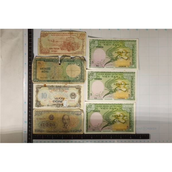 7 VIETNAM BILLS: 3-FIVE DONG, TEN DONG, TWENTY