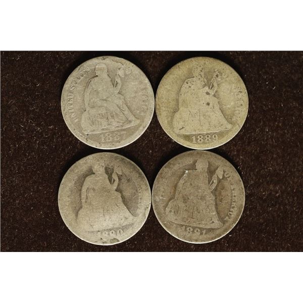 1887, 89, 1890 & 1891 SILVER SEATED LIBERTY DIMES