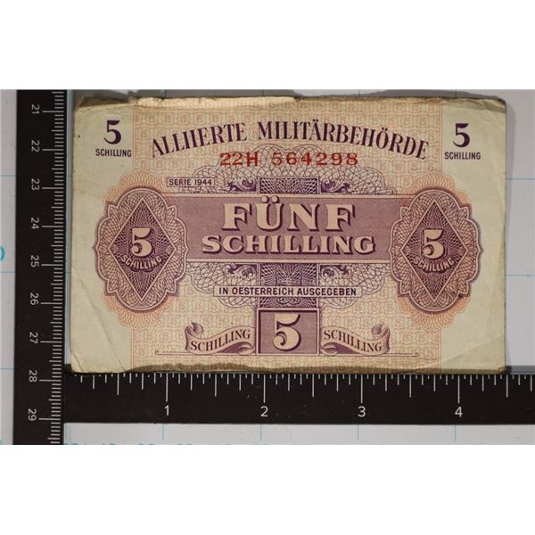 1944 AUSTRIA 5 SHILLING MILITARY PAYMENT CERT.