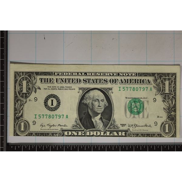ERROR 1977 US $1 MISCUT GREEN SEAL CRISP
