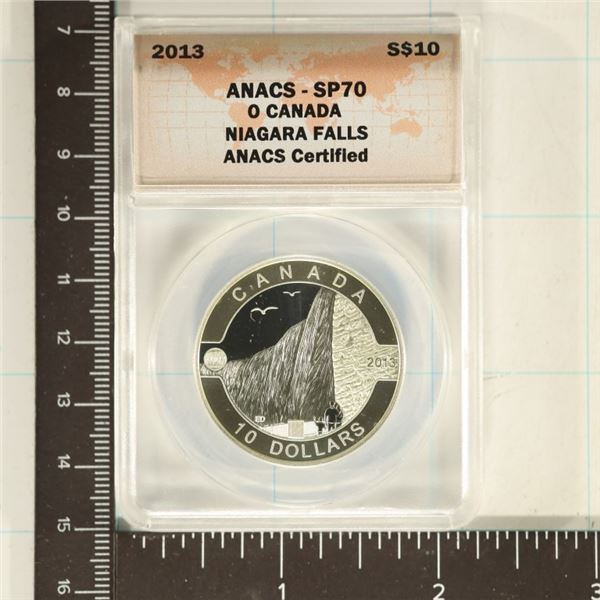 2013 O CANADA NIAGARA FALLS SILVER $10 ANACS SP70