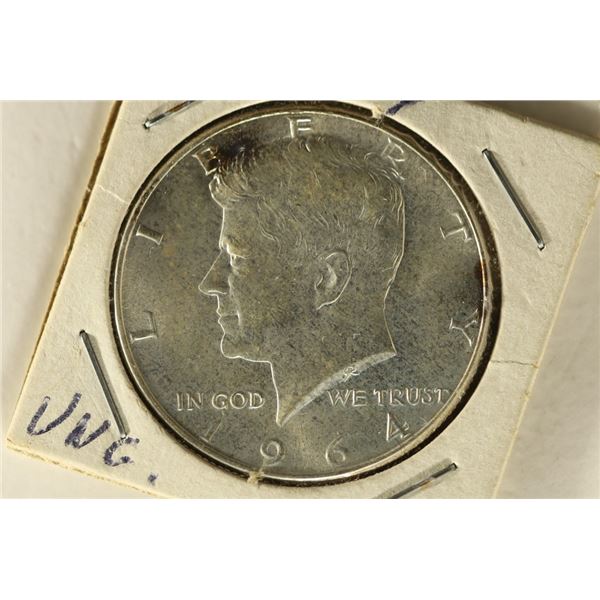 1964 90% SILVER KENNEDY HALF DOLLAR TONING SPOTS