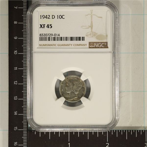 1942-D SILVER MERCURY DIME NGC XF45