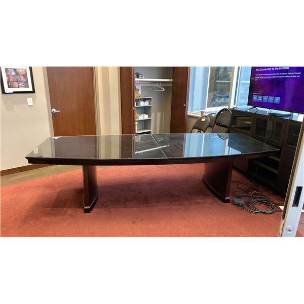 DARK WOOD/ GLASS TOP CONFERENCE TABLE APPROX 48"W X 120"L X 30.5"H