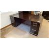 Image 1 : DARK WOOD EXECUTIVE OFFICE DESK & OFFICE FLOOR PROTECTOR, DESK APPROX 72"L X 39"D X 30"H