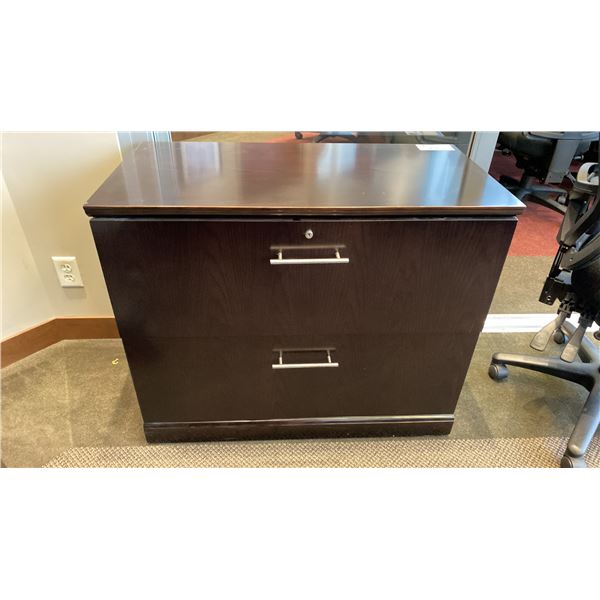 2 DRAWER DARK WOOD FILING CABINET APPROX 36"L X 18"D X 30"H