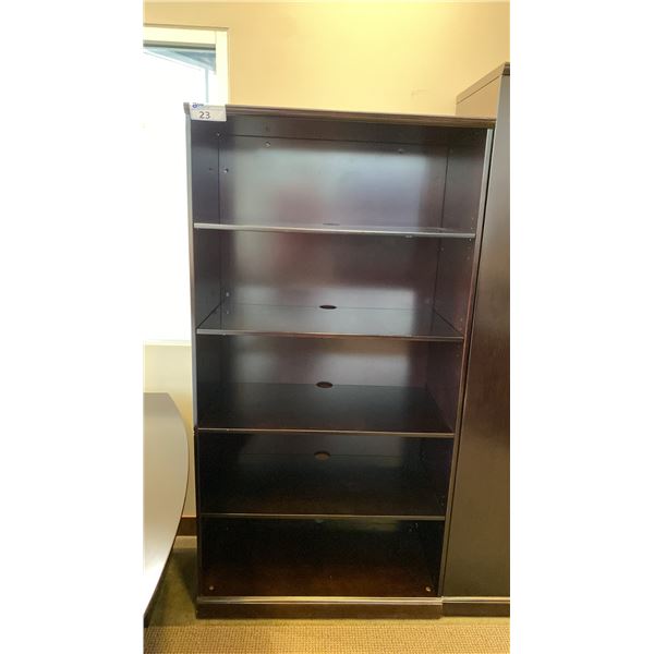 DARK WOOD ADJUSTABLE BOOK SHELF APPROX 36"W X 17.5"D X 70.5" H
