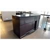 Image 1 : DARK WOOD/ GLASS TOP 5 DRAWER L-SHAPED RECEPTIONIST DESK APPROX 72"W X 88"D X 46"H