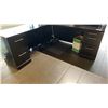 Image 3 : DARK WOOD/ GLASS TOP 5 DRAWER L-SHAPED RECEPTIONIST DESK APPROX 72"W X 88"D X 46"H