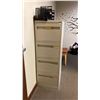 Image 2 : BEIGE METAL 4 DRAWER VERTICAL FILING CABINET, DARK WOOD 4 CUBBY STORAGE SHELF, WOOD CHAIR WITH